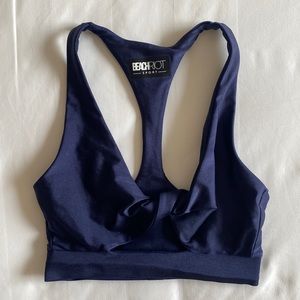 BEACH RIOT TWIST TOP - Sparkle Navy Blue Size S